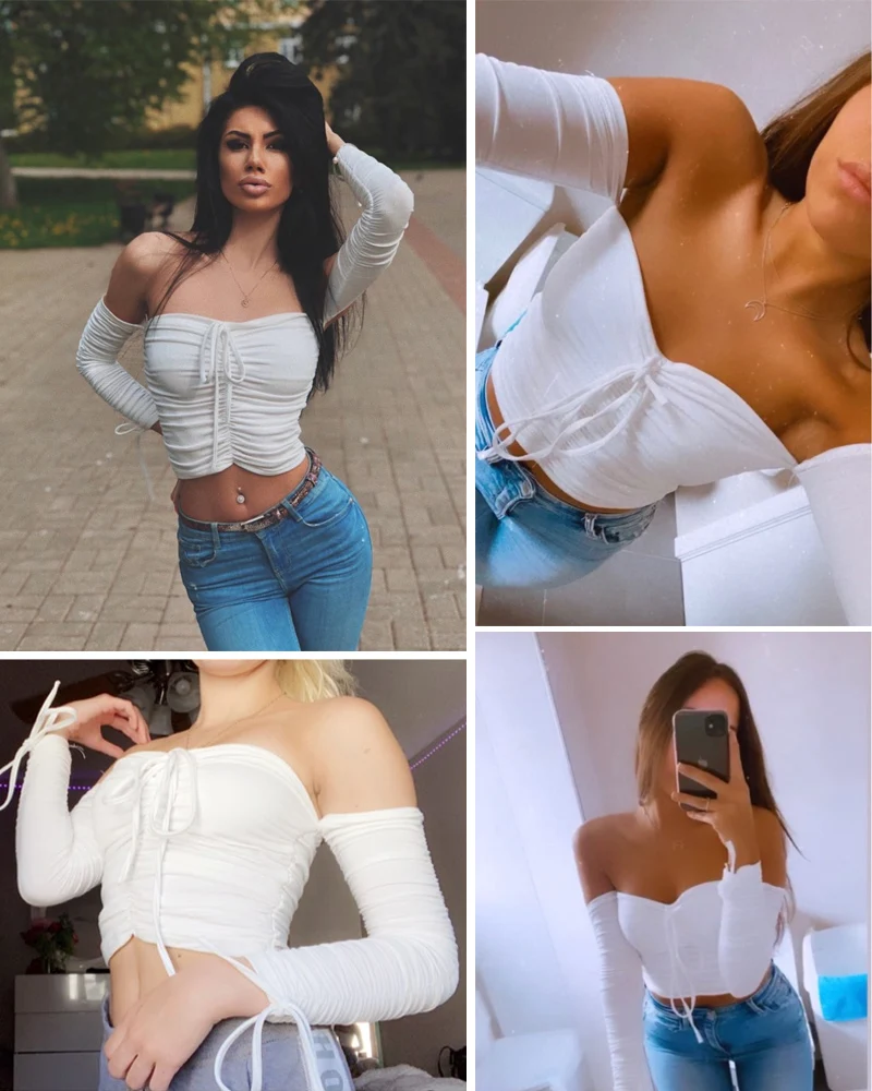 Aproms Coolest Off Shoulder Crop Tops Casual Ruched Pleated White T-shirt Women Short Sleeve Cropped Tshirt for Women Clothing