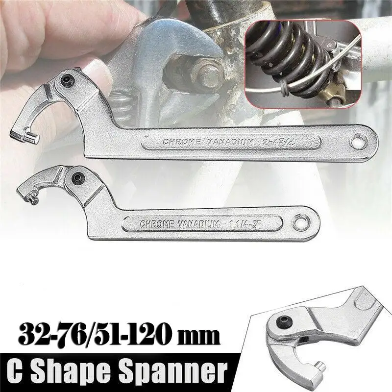 1 PCS Adjustable Type C Hook Spanner Wrench Nuts Bolts Hand Tools  19-51/32-76/51-120/115-170 Tools (Color : Round Head, Size : 32 76)
