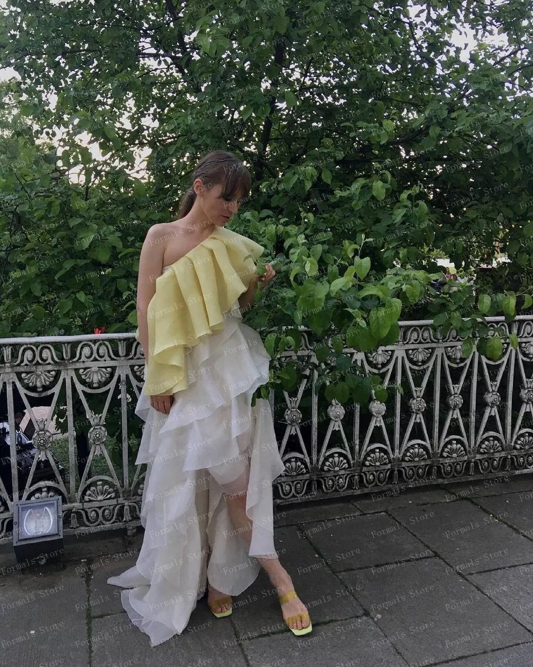 white evening dresses Chiffon Dress One Shoulder Evening Dresses Elegant Dresses For Women High Low Party Dress Off White Dress Ruffles  Female Dress maternity evening dresses