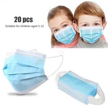 

20pcs Kids 3 Layers Face Masks Disposable Dustproof Mask Facial Protective Cover Masks Anti-Dust Anti-Fog Mouth Mask For Kid