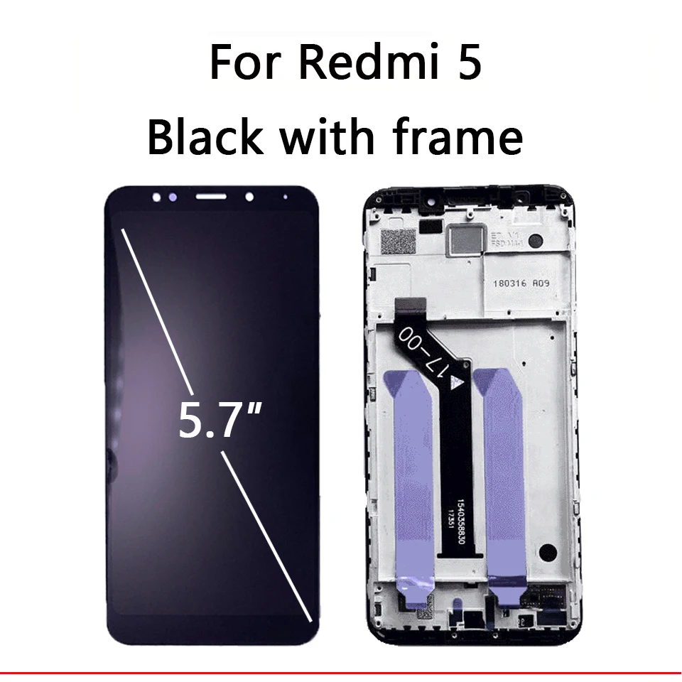 5 Black with frame Для Xiaomi redmi 5 plus ЖК-экран с рамкой redmi 5 Дисплей+ рамка дигитайзер сборка Partsv Ремонт экрана 10-сенсорный экран - Цвет: 5 Black with frame