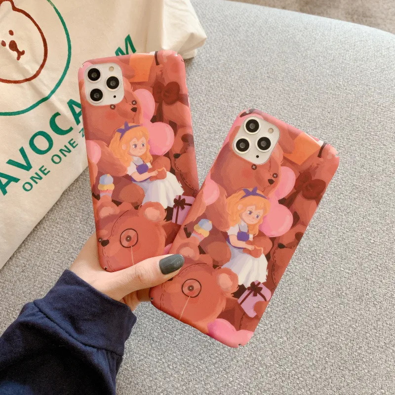 Чехол с милым медвежонком для iphone 6, 6 S, 7, 8 Plus, 11 Pro MAX X, XS, MAX, XR, матовый жесткий пластиковый красный чехол для задней панели телефона