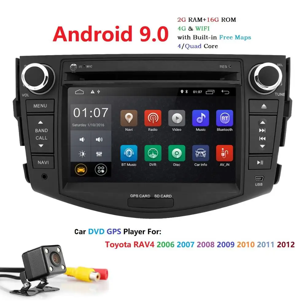 Cheap 4QuadCore 2+16 Car DVD 2 din Android 9.0 For Toyota Rav4 2007-2012 2din car pc stereo gps navigation with capacitive screen+wifi 4
