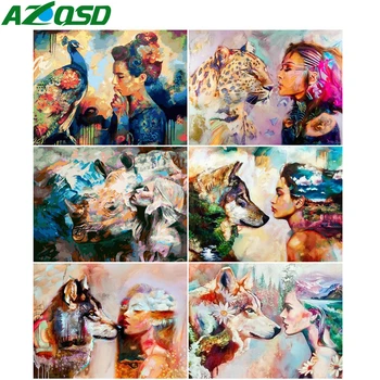 

AZQSD 5d Diamond Painting Diy Wolf Girl Mosaic Full Square Drill Wall Sticker Diamond Embroidery Portrait Home Decoration
