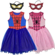 Детское маскарадное платье с маской для девочек «Человек-паук» Детский костюм косплей костюмы на Хэллоуин «Супергерои» бальное платье