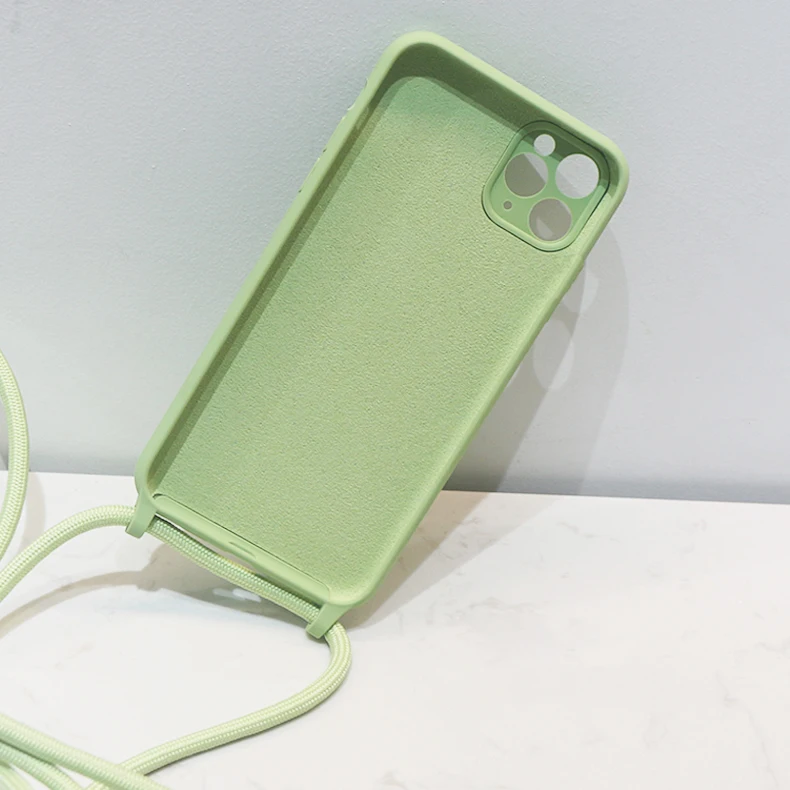 Crossbody 매는 밧줄 액체 실리콘 케이스 iPhone 15 14 13 12 11 Pro Max X XR XS Max 8 7 Plus 홀더 넥 스트랩 코드 컬러 커버