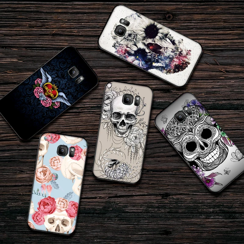 

Skull Flower Tattoo Mobile Phone Cases for Samsung A5 3 6 7 8 9 10 A10 A20 30 40 50 60 70 M40 Soft Silicone Cover