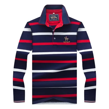 

Winter Autumn Spring Long Sleeve Polo Shirt Men Solid Color Cotton Breathable 3D Embroidery Striped Collar Men's Tops & Tees