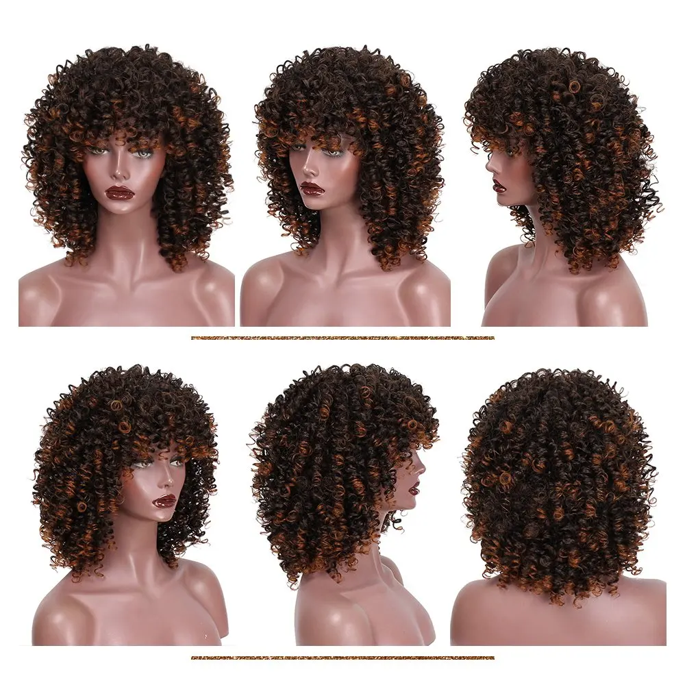 Doris beauty афро кудрявый парик Омбре коричневый с челкой 14 дюймов синтетический короткий парик для женщин серый красный черный розовый блонд Cospaly