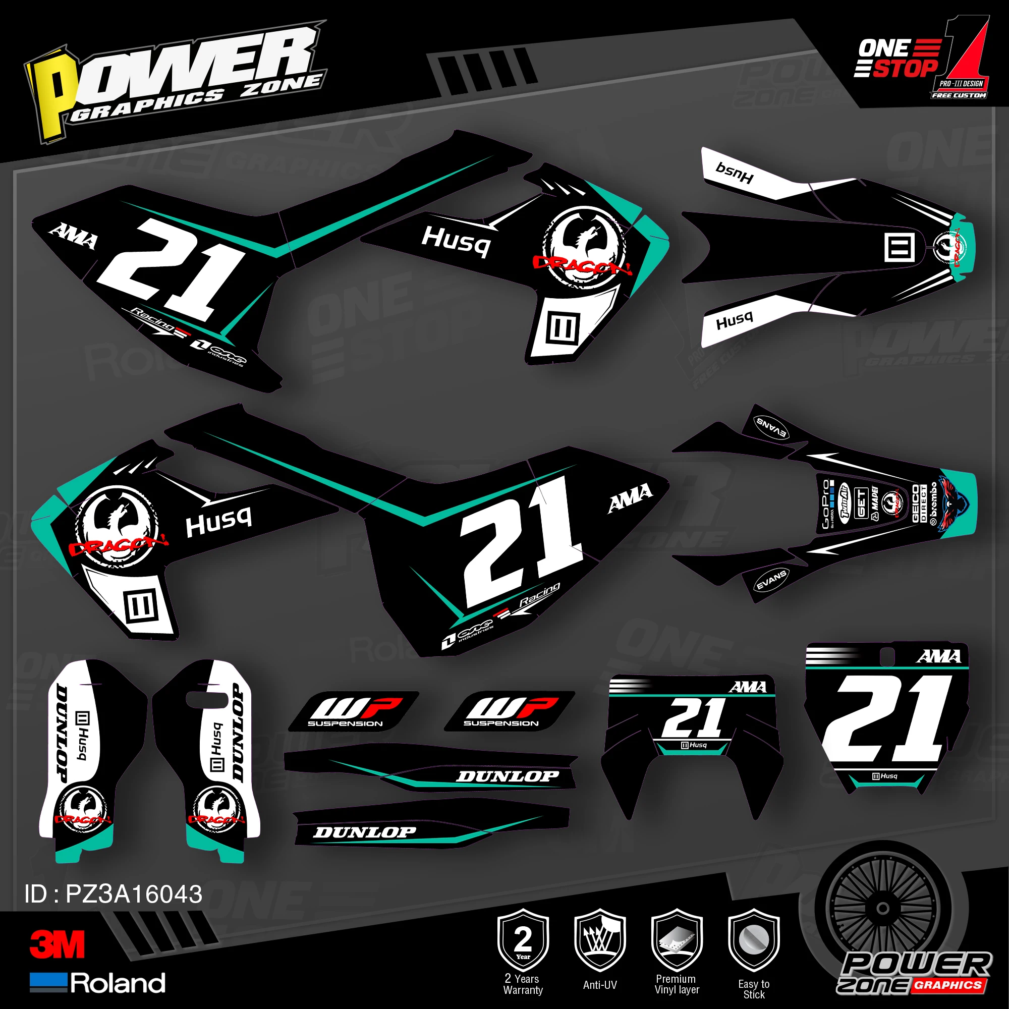 PowerZone de equipo de gráficos calcomanías 3M pegatinas Kit para Husqvarna etiqueta engomada 2016-18 TC FC TX FX FS 2017-19 TE FE 125-450cc 43