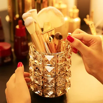 

Luxury Metal Crystal Makeup Tube Organizer Beauty Tools Storage Makeup Brush Pen Holder Desktop Decorative Ornaments C1245 f