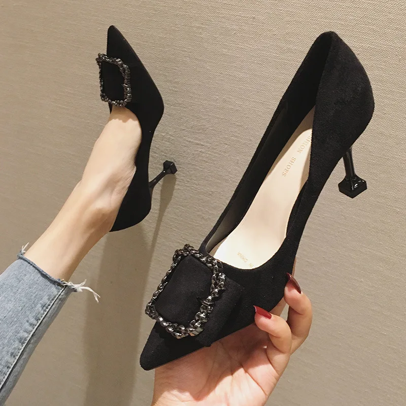 

Kitten Heels Women's 2019 New Style Spring And Autumn French GIRL'S High Heel Shoes Women's Thin Heeled Pointed Shoes Women's Se