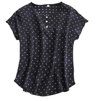 

Plus - size Women's T-shirt shoulder sleeve top silk crepe double comfortable loose home T-shirt 2019 summer new product