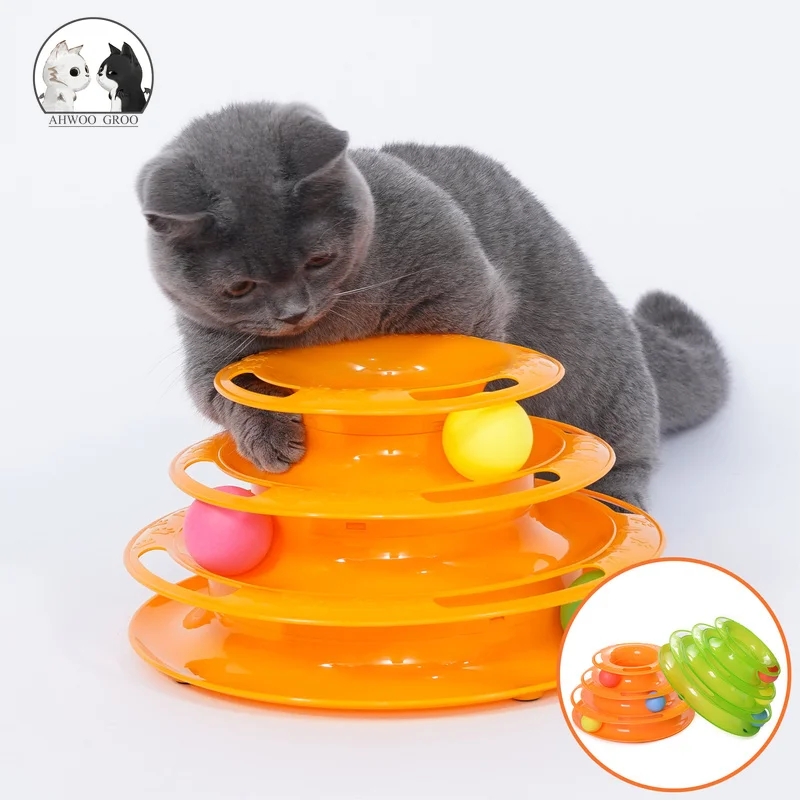 

Three Levels Cat Tower Tracks Disc Toy Pet Intelligence Amusement Triple Disc Cat Interactive Toys Ball Training Amusement Plate