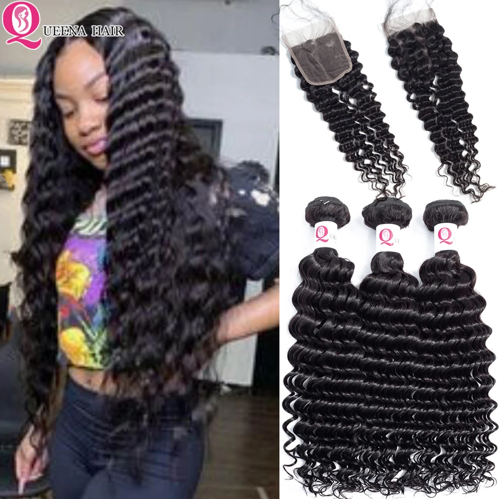Queena Cheap Cambodian Deep Wave Bundles With Closure With By Hair