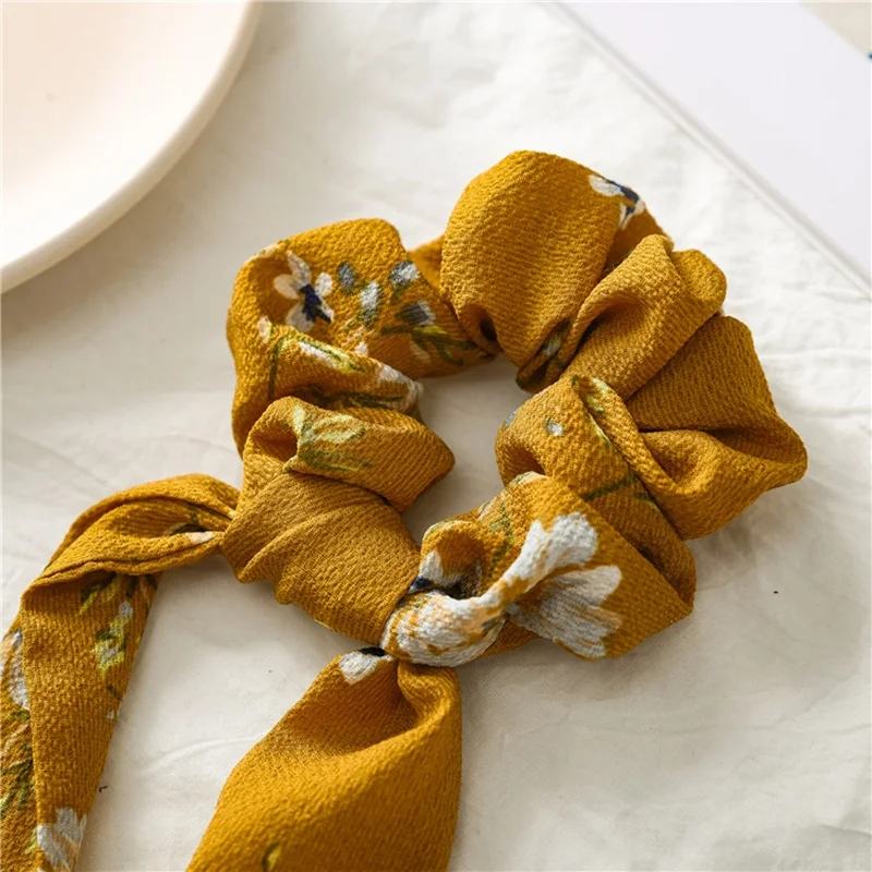 Autumn / winter 2020 fashion temperament elastic printed ribbon girl ponytail ribbon headdress accessories head scarf bandana