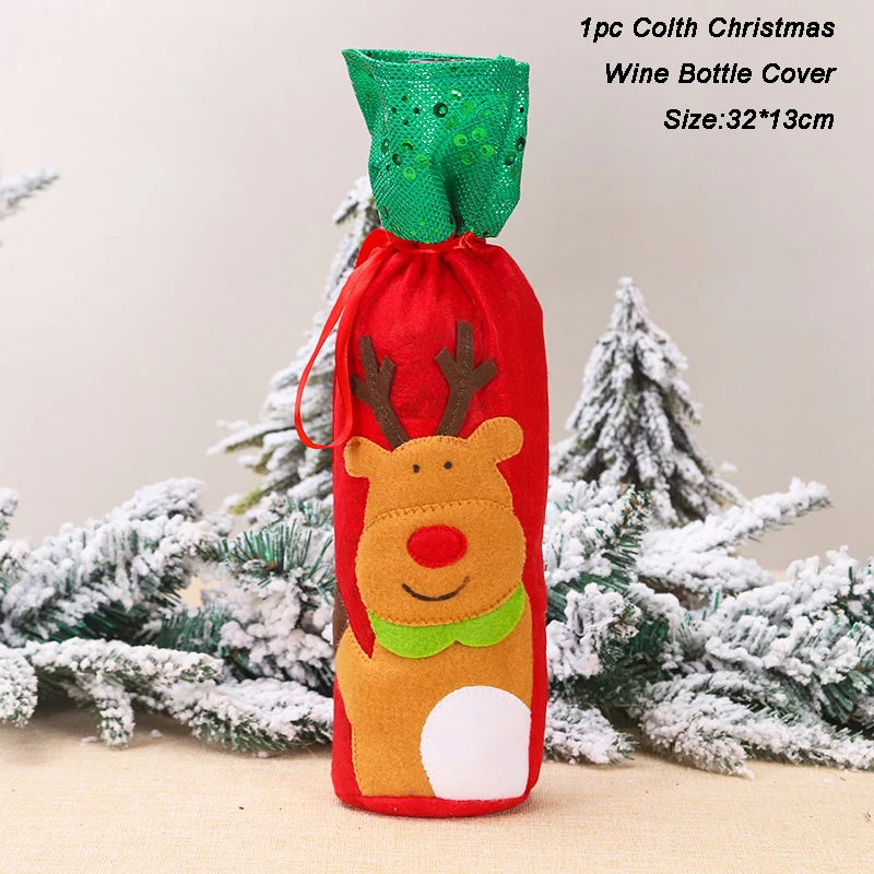 Рождественское украшение для дома, обертка для бутылки, Рождественское украшение, Санта-Клаус, Декор, Рождественская винная бутылка, чехол, с рождеством - Цвет: 1Pc Elk