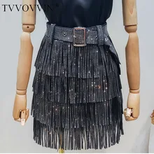 Летняя новая модная одежда для женщин, горячая Распродажа, юбка с кисточками и пайетками с поясом, универсальная юбка AS178