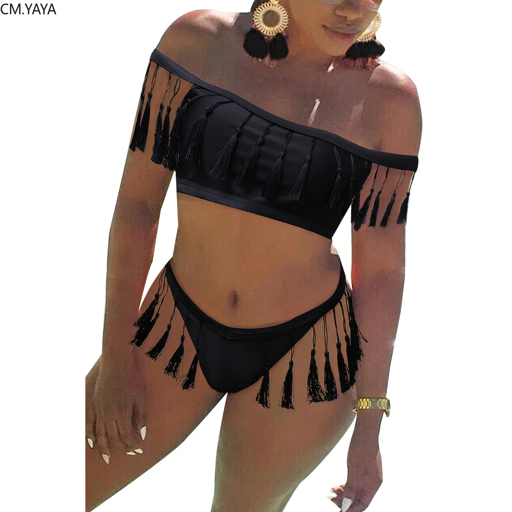 2020 Women Sets Summer Beach Bikinis Set Swimwears Slash Neck Tassel Top + Panties Two Piece Bohemian Swimsuit GL6016 |