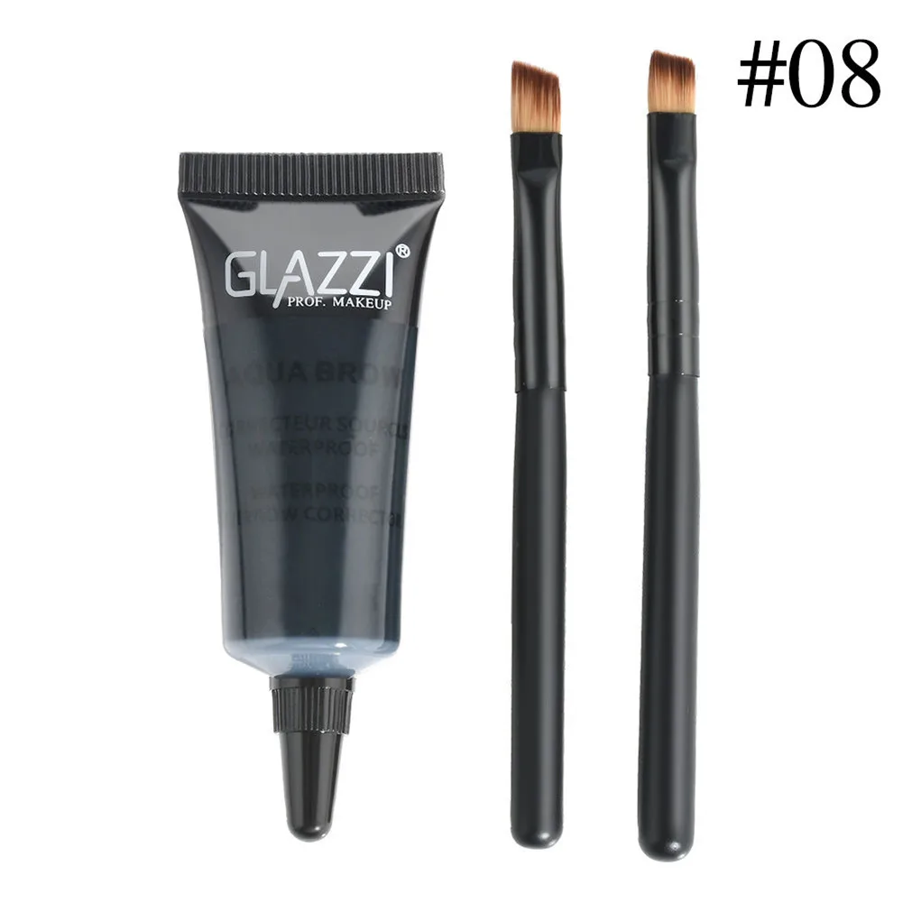 Водонепроницаемый карандаш для бровей краситель крем продолжительного действия натуральный профессиональный макияж гель для бровей с двумя кистями - Цвет: 08Dark Black