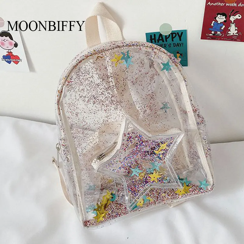 Girl’s Clear Backpack Mini School Bag With Laser Shoulder Straps Satchel Handbag 