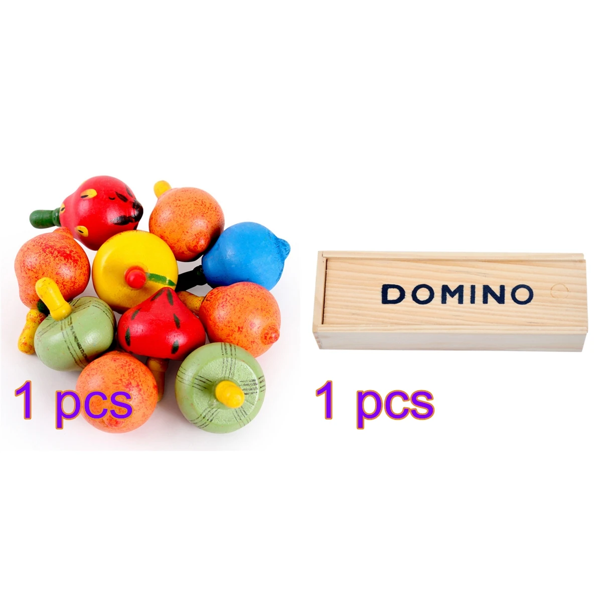 

28Pcs Dominos Board Games Teaching Aids Educational Toys With Wooden Box +Colorful Wooden Spinning Tops- Black