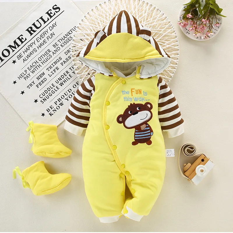 Детский осенне-зимний комбинезон; Новинка; теплый хлопковый комбинезон с длинными рукавами; комбинезоны для новорожденных; комбинезон для маленьких девочек; одежда - Цвет: Yellow bear