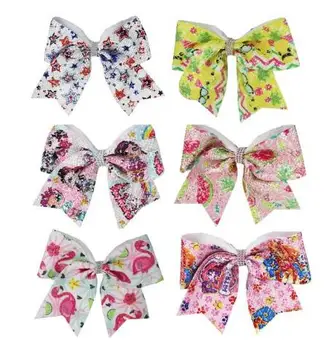 

HOT 8 Inch Double-faced Girls Elastic Hair Bands Sequin Ribbon Hair Bow Kids Children Bowknot Hairwear Women Accessories 10PCS