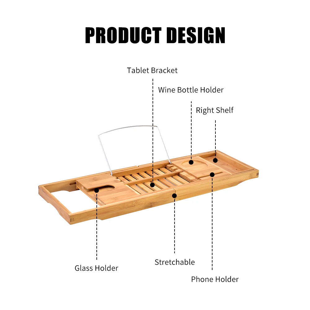 Бамбуковый лоток для ванны лоток спа ванна держатель для салфеток сервировочный лоток Книга Держатель Вина нескользящая Нижняя Выдвижная сторона