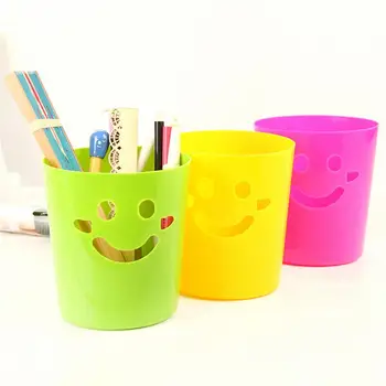 

8pcs Smiling Face Pen Pot Plastic Pencil Holder Container Organizer