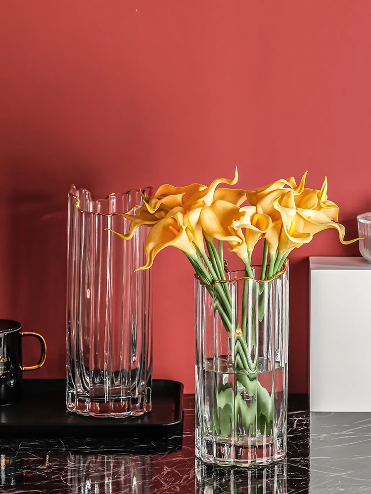 Simple Golden Border Hydroponic Glass Vase Luxury Living Room Flower Arrangement Decor Transparent Large Vases Modern Home | Дом и сад