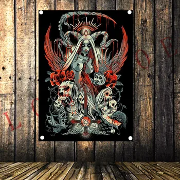 

Rock Band Banner Skull Flag Music Poster Wall Hanging Tapestry Stickers HD Canvas Print Art Bedroom Living Room Home Decor