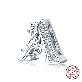 

Hot Sale Genuine 925 Sterling Silver Letter A Zircon Charm fit Pandora Reflexions Bracelet Original Beads Woman Jewelry Making