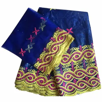 

african fabric Bazin riche fabric tissu africain cotton embroidered Bazin riche with tulle lace set african lace fabric! WX20820
