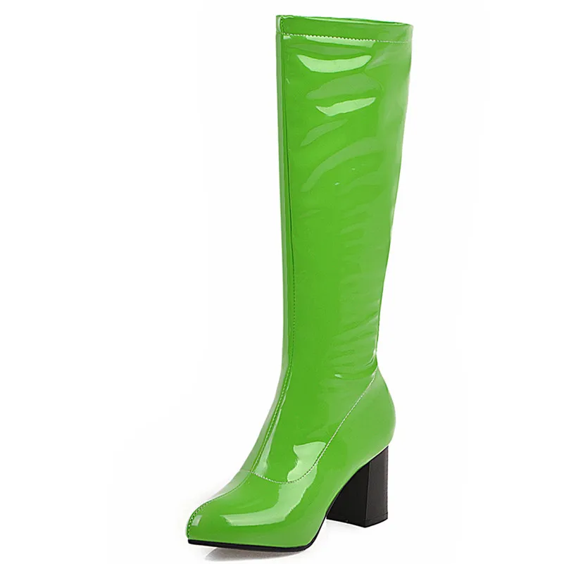 FEDONAS/модные однотонные женские сапоги до колена из искусственной кожи; обувь для ночного клуба на молнии и высоком каблуке; Новые Теплые женские сапоги для верховой езды; большие размеры