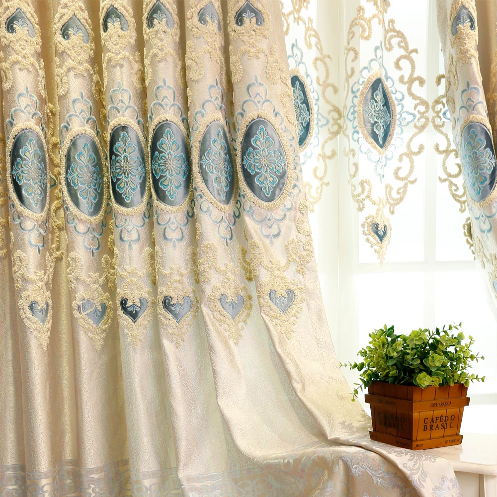 Embroidery Jacquard Curtains Fabric European Chenille Pelmets Tulle Drape Decor 