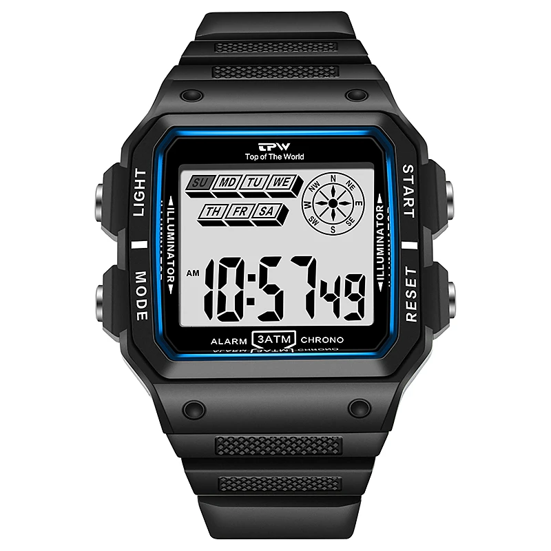 Shock Resistant Digital Watches 30 Meter Water Resistant Rectangle Dial Tough Structure
