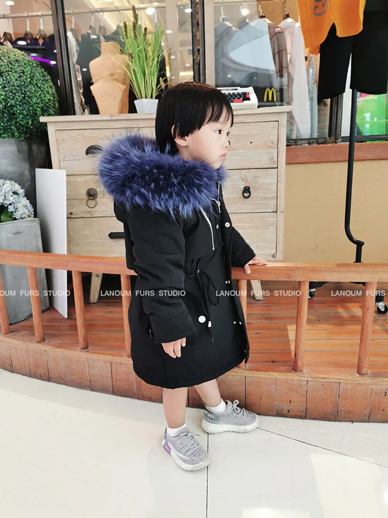 Baby Boys Girls Wadded Jackets Hooded Real Rex Rabbit Fur Collar Parkas Long Thicken Warm Winter Padded Coat Children Outerwear