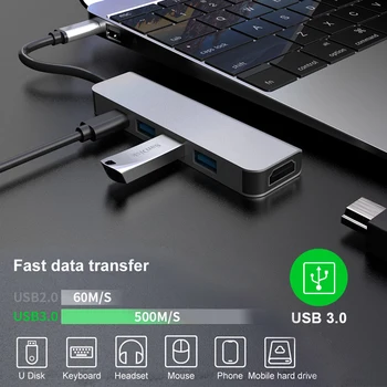 

5 In 1 Type-C 4K HD HDMI 87W PD Fast Charge USB3.1 Notebook Docking Station US