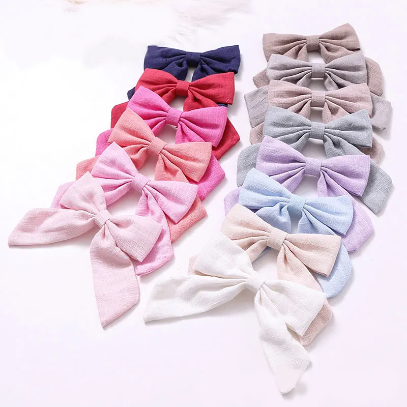 

Linen Fabric Bows Boutique Hair Bow Hair Clips Bows Hair Barrettes Baby Girls Women Solid Color Hair Accessories Headwear