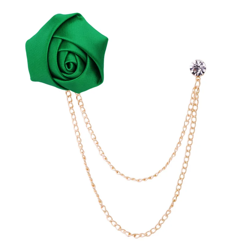 Emerald green Мода OL металлическая ткань Художественная ткань цветок розы Брошь с цепочкой 5 см брошь с кисточкой нагрудная булавка костюм рубашка мужские аксессуары - Окраска металла: Emerald green