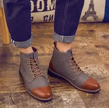 

New Fashion Men's Top Quality Cotton-Fabric Lace-up Low Heel Ankle Oxfords Shoes Male Vintage Casual Retro Martin Boots 4M215