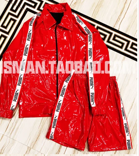 men coat short Мужская брендовая бейсбольная форма в стиле хип-хоп, красная Глянцевая кожа, пальто для мужчин и женщин, костюм певицы для ночного клуба, DJ DS GOGO, спортивный костюм с буквенным принтом - Цвет: men coat short