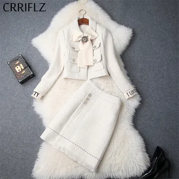 

Winter Women Set Full Sleeve Turn-down Collar Jacket Tweed Tassels Skirt 2 Piece Set Women Elegant Patry Dress Set Office Lady