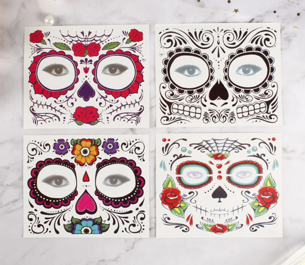 Mexica Day of the Dead Sugar Skull Face временная татуировка Хэллоуин Макияж наклейки для Хэллоуина Маскарад Вечерние