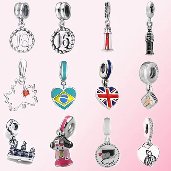 

925 Sterling Silver Tree of Life Rainbow Crown Bird Cubs Four-leaf Clover Beer Pigtail Skirt Christmas Pendant Dangle Charm