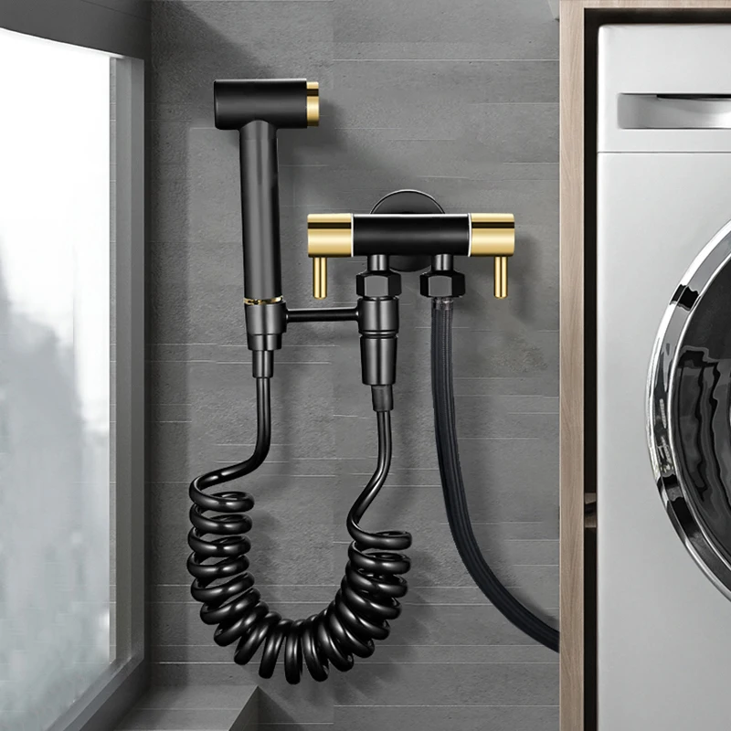 Toilet Bidet Faucet Single Cold Black & Gold Wall Handheld Hygienic