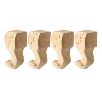 

12cm Wooden Furniture Legs, Set of 4 European Style Solid Wood Carving Furniture Replacement Feet Decoration for Sofa Cabinet Wa