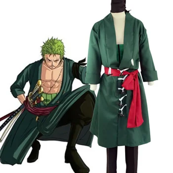 

Men Pirate Hunter Roronoa Zoro Cos Green Jackets Robes Carnival ONE PIECE Japanese Anime Cosplay Halloween Party Costume Uniform