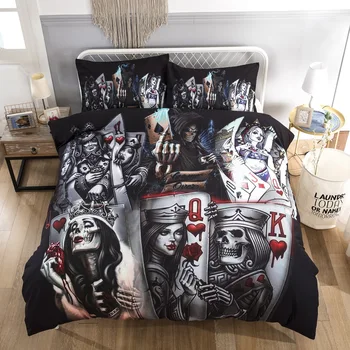

Men Fashion 3D Poker Skull Printing Bed Sets Duvet Cover with Pillow Cover 2/3 Pcs Bedding Set US/UK/AU 11 Size